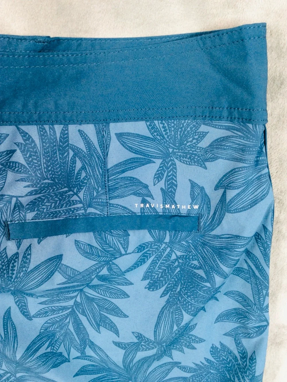 Travis Mathew Teal Blue Tropical Print Swim Shorts